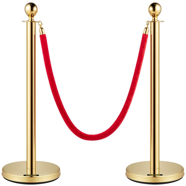 Set med sammetsrepstolpar, guldfärgade stolpar, 1,5 m rött rep, 4-pack