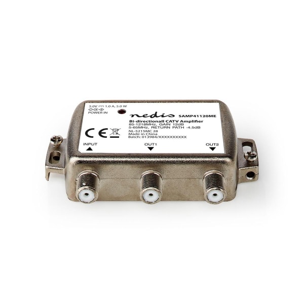 CATV forstærker | Forstærkning: 12 dB | 85 - 1218 MHz | Antal output: 2 | Retur sti | Sølv