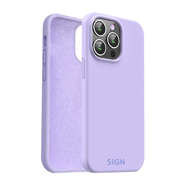 SiGN nestemäinen silikonikotelo iPhone 15 Pro Maxille - laventeli