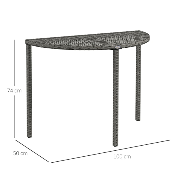 Aurinkoinen Parveke Pöytä Puutarha Sivupöytä Puutarhakalusteet Puolipyöreä Polyrottinki Metallinharmaa 100 X 50 X 74 Cm