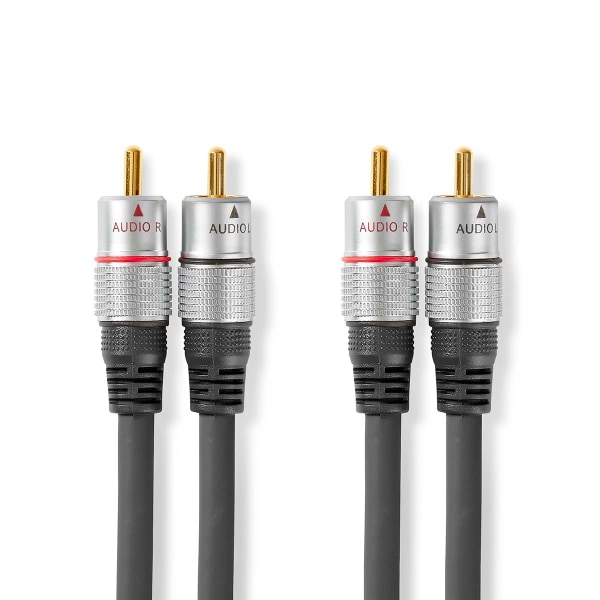 Stereo Audio kabel | 2x RCA Hanstik | 2x RCA Hanstik | Guldplateret | 2.50 m | Runde | Antracit | Box