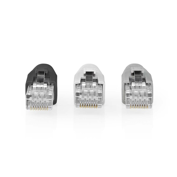 RJ45-kontakt | RJ45 Pass Through | Solid/strängad UTP CAT6 | Rak | Guldplaterad | 10 st. | PVC | Grå / Svart / Vit | Låda
