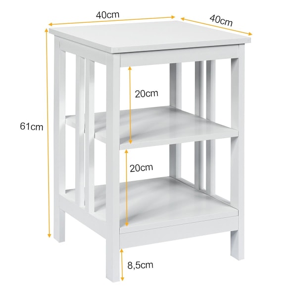 3-lags sengebord Sofabord Sofabord til soveværelse 40 x 40 x 61 cm Hvid