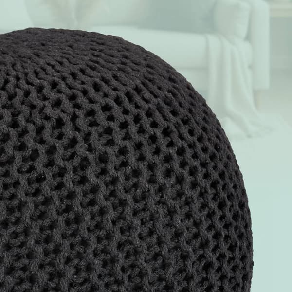 Stickad puff – Rund, Boho Design, Polystyrenfyllning