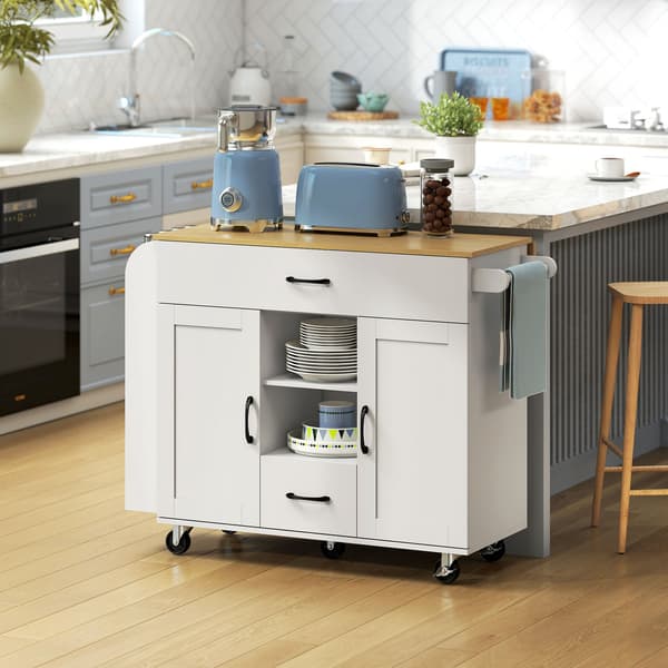 Køkkenøvogn, udvidelig overflade, soft-close, MDF, hvid