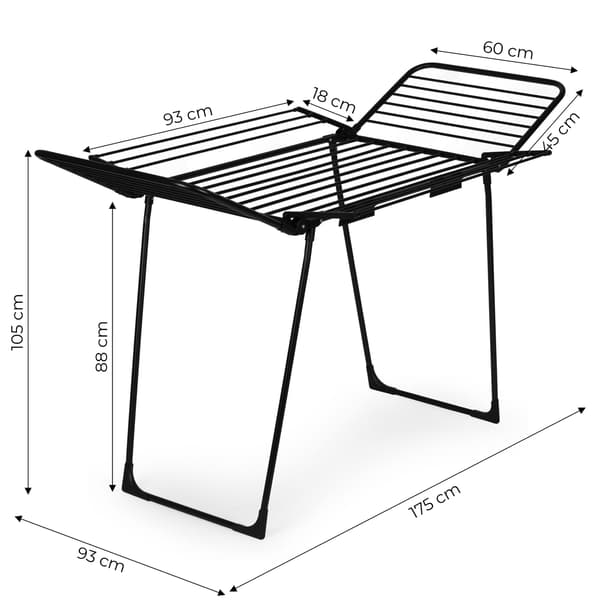 Fritstående tørrestativ, 25m, foldbar, sort
