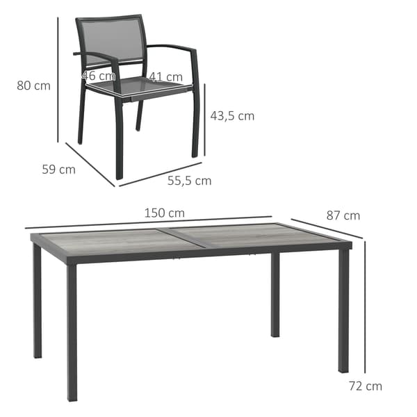 Udendørs spisebordssæt med bord og 6 stabelbare stole, grå