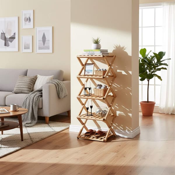 Sammenklappelig bambus skohylde – Vertikalt, pladsbesparende design