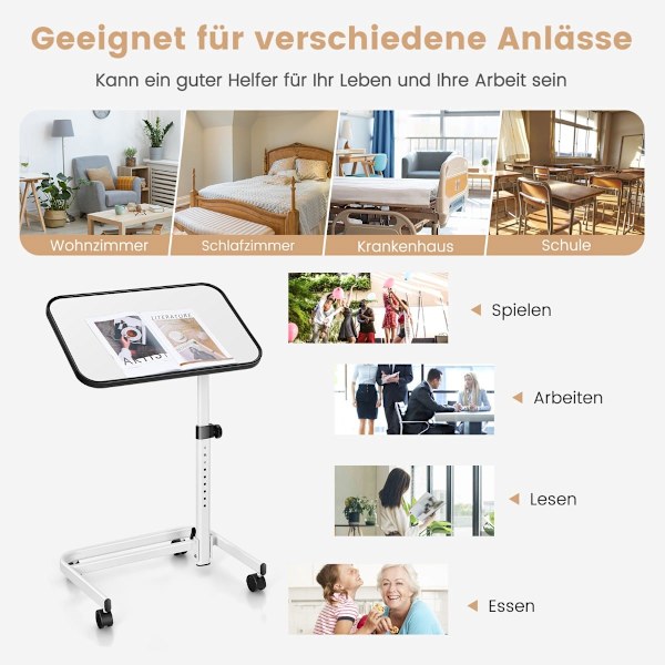 Justerbart sengebord med vippeplade, 73-93 cm