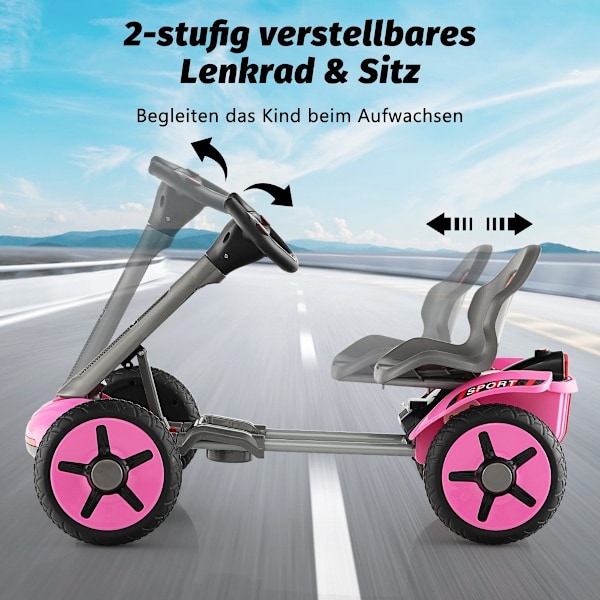 12V elektrisk gokart för barn med LED & 2-vägs justerbar ratt & stolsbelysning rosa