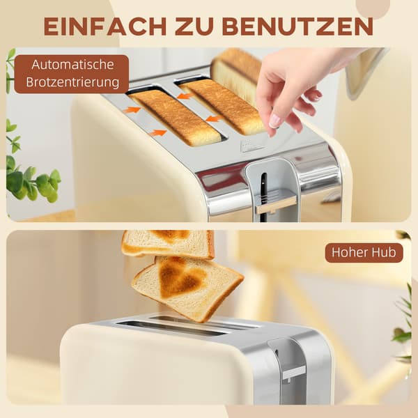 Elkedel- og brødristersæt, 2200W, 7 bruningsniveauer, fløde