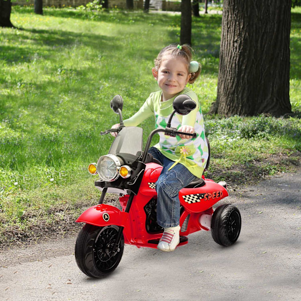 Elmotorcykel för barn, 6V barnmotorcykel med musik, barnfordon med LED-strålkastare, 3-5 km/h, för 3-6 år barn, max 25 kg, röd