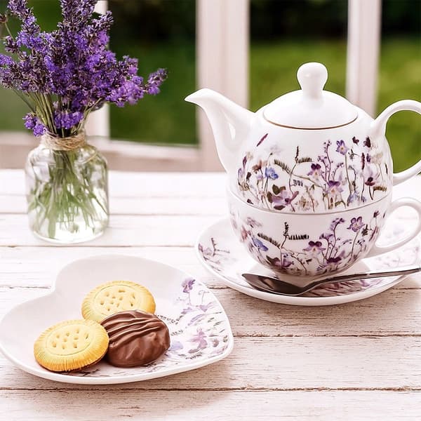 Porcelæns tesæt til ét sæt, 3 dele, blomsterdesign