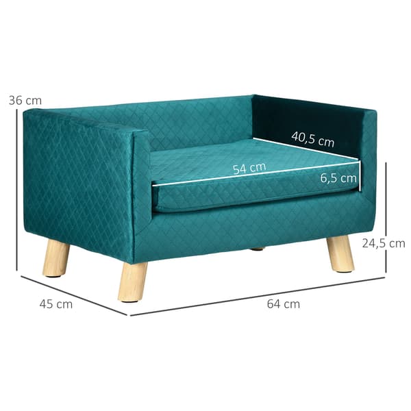 Sammetsbäddsoffa för husdjur med ryggstöd, blå, 64 x 45 x 36 cm