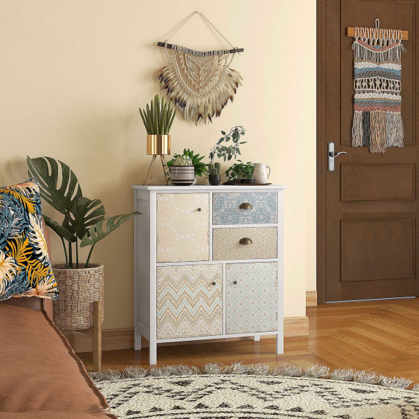 Kommode Opbevaringsskab 2 Skuffer 3 Rum Vippebeskyttelse Stue Soveværelse Hvid 68X34X80Cm
