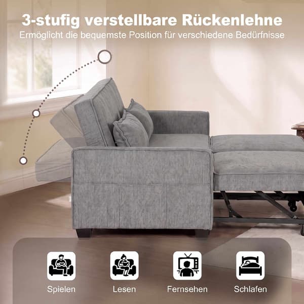 4-i-1 grå bäddsoffa med justerbart ryggstöd och fickor
