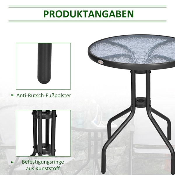 Havebord Rundt Altanbord Metal Sikkerhedsglas Ø60Xh70Cm Havebalkon