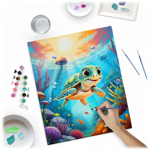 Måla efter siffror-kit – Sköldpaddsdesign, 40x50 cm duk