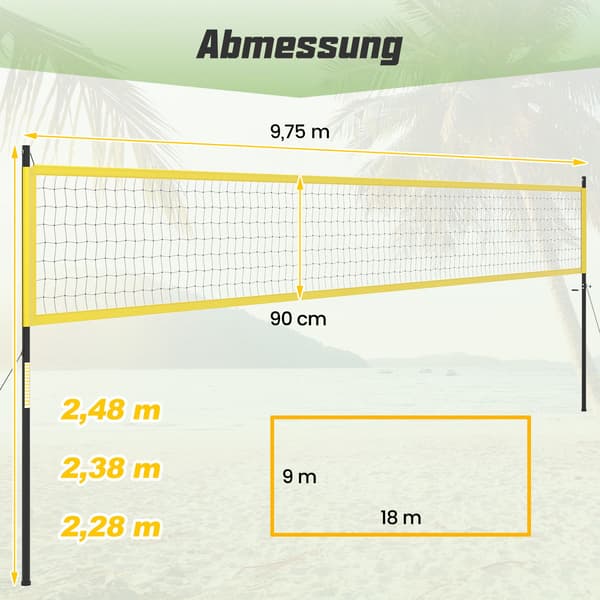 Justerbart volleybollnätset med stativ, 9,75 m x 90 cm