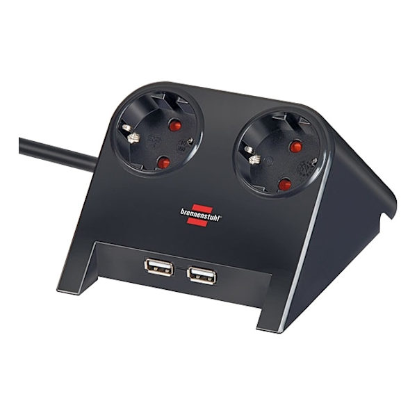 Brennenstuhl Desktop-Power, 2xCEE7/4, 2xUSB 2.1A, 1,8m kabel, svart