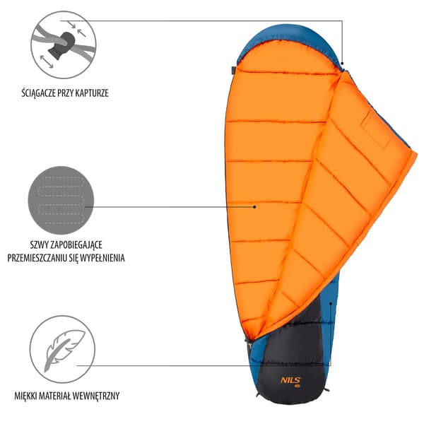 Marineblå-orange sovepose, let, kompakt
