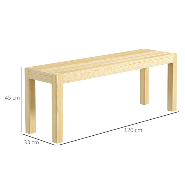 Bænk 2-Personers Træbænk Spisestuebænk I Landlig Stil, Køkkenbænk Til Stue, Op Til 240 Kg, Fyrretræ, Natur, 120X33X45Cm