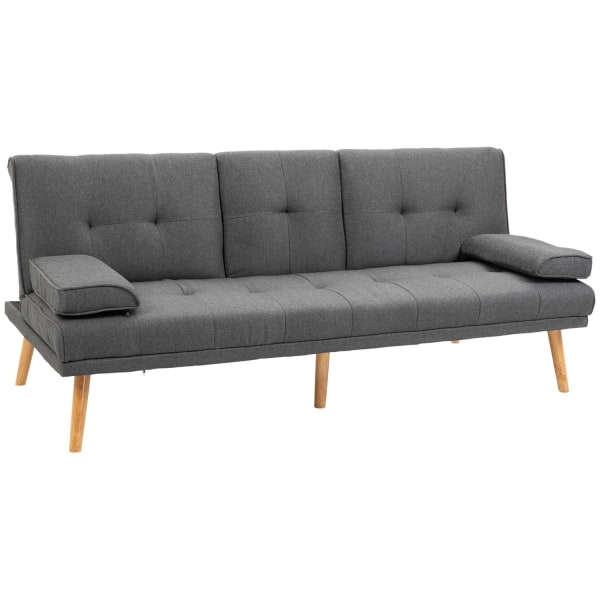 Vuodesohva 3-Istuttava Vuodesohva Kokoontaitetulla Pöydällä, Mukiteline, Scandi Design, Tummanharmaa, 250Kg Asti