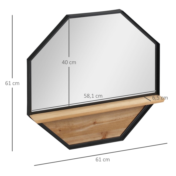 Octagon Väggspegel Med Hylla Hängande Spegel I Industriell Design För Sovrum Svart 61 X 61 Cm
