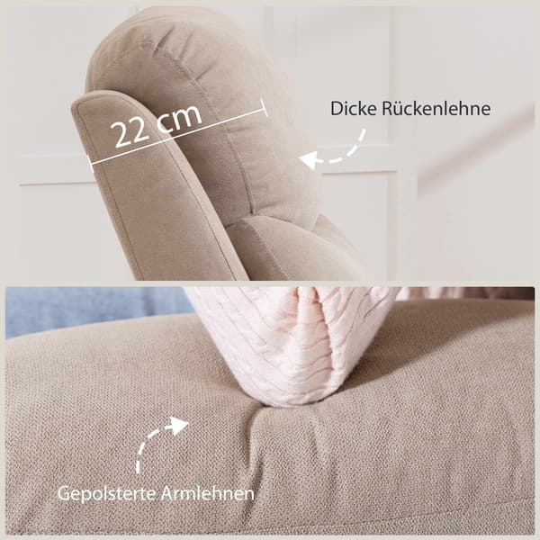 Lænestol, manuel tilbagelænet, linnedlook, beige
