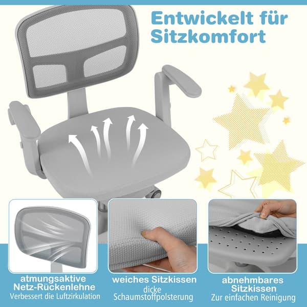 Børne skrivebordsstol, justerbar højde 41-52 cm, grå