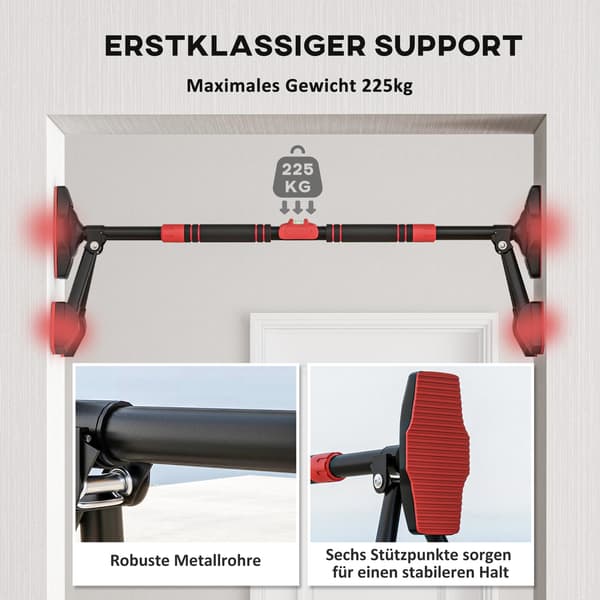 Pull-up bar, justerbare pull-ups med niveaumåler, til dørkarme, med trekantet støtte, maksimal belastning 225 kg, sort