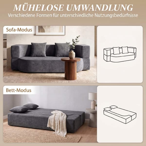 Mörkgrå bäddsoffa – högdensitetsskum, chenilletyg