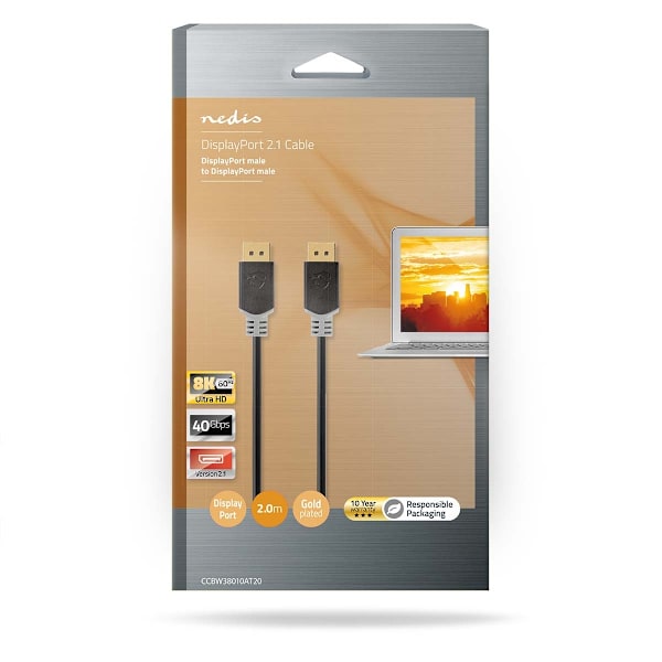 DisplayPort kaapeli | DisplayPort uros | DisplayPort uros | 8K@60Hz | Kullattu | 2.00 m | Pyöreä | PVC | Antrasiitti | Laatikko