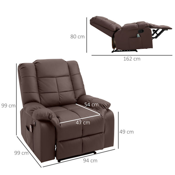 Massagestol, Tv-Stol, Elektrisk Afslapningsstol Med Massagefunktion, Kunstlæder, Træ, Stål, Skum, Brun, 94 X 99 X 99 Cm
