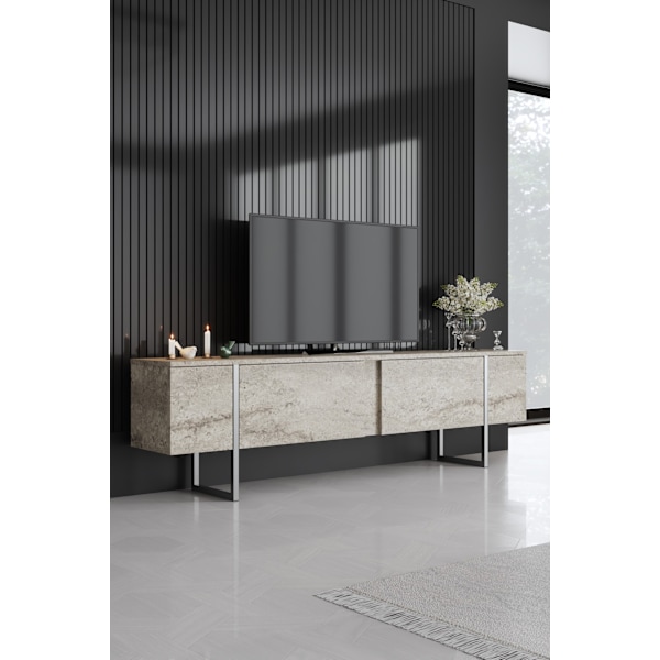 TV Stativ Luxe - Travertin, Silver