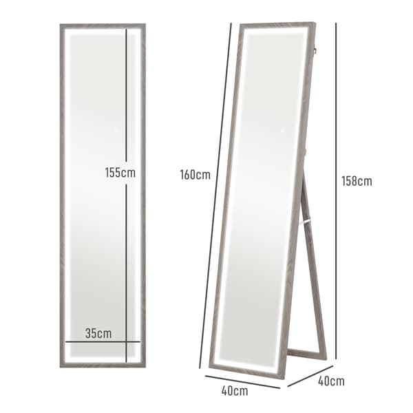 Fullängds LED-spegel, 40x160 cm, Touch Control, Dimbar