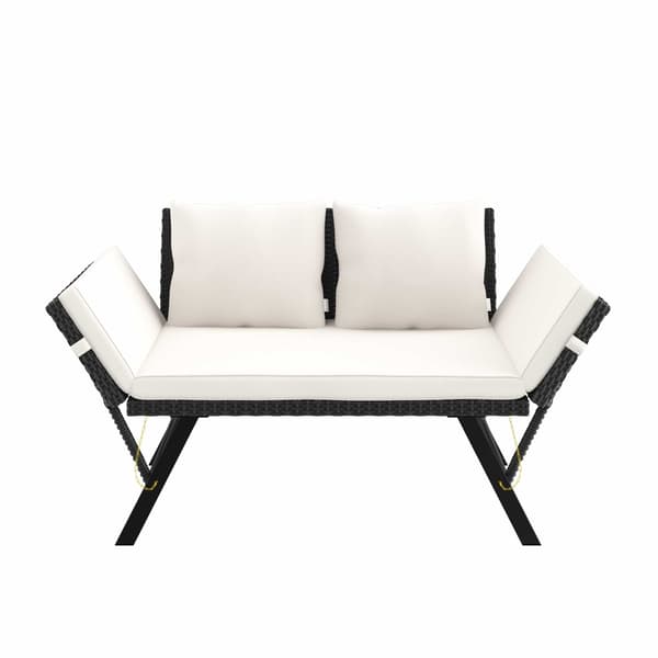 Polyrattan havebænk/sofa, sort/creme, 176x56x81cm
