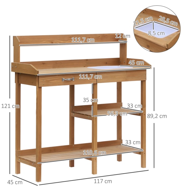 Plantebord Havebord Med Kar Lavet Af Grantræ, H112Cm, Til Havearbejde Og Plantepleje