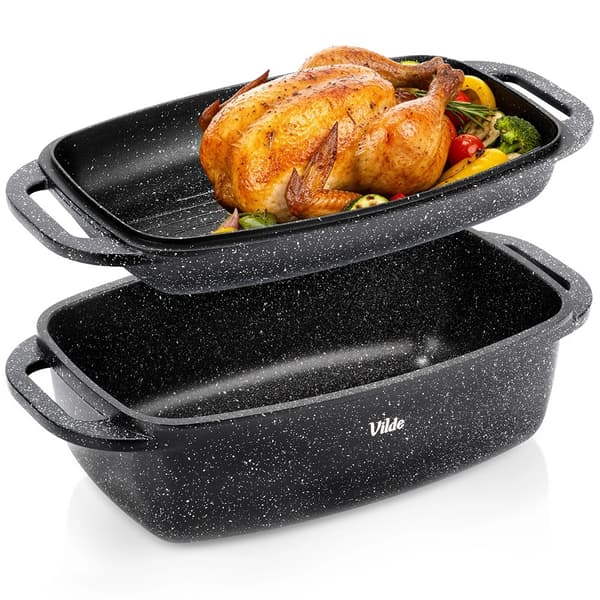 Granitugn med lock, 5,5+2,5 l, non-stick
