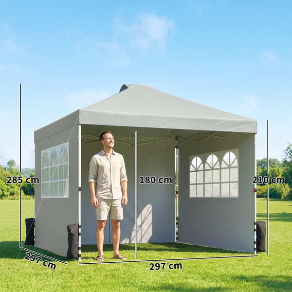 Pop-up-paviljonki, UV50+ vedenpitävä, 3 sivuseinää, vaaleanharmaa
