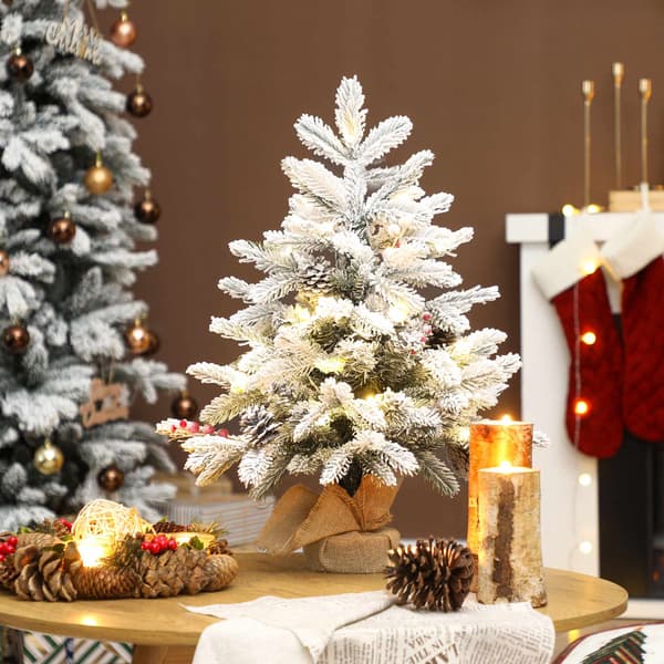 Minijulgran 60 cm med 35 LED-lampor och snöeffekt, timer, vit