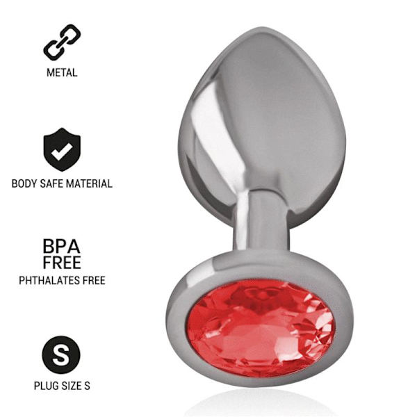 Intense - Aluminium metal analprop med rød krystal størrelse S