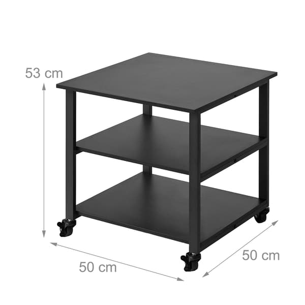 Printerstativ til skrivebord med hjul – sort, 3-lags