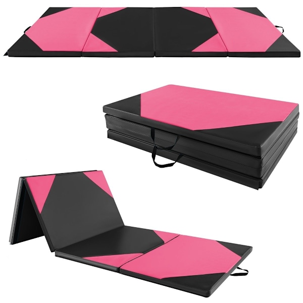 Sammenfoldelig træningsmåtte lavet af kunstlæder med velcrolukninger &amp; Bærehåndtag 300 x 117 x 5 cm pink