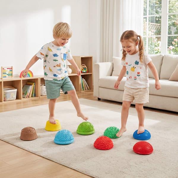 Färgglada PVC-balansstenar för barn – set med 8