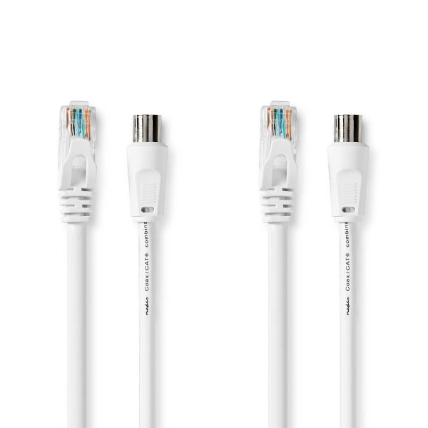 Coax & Cat6 yhdistelmäkaapeli | IEC (Coax) Uros / RJ45 uros | IEC (Coax) Naaras / RJ45 uros | Niklattu | RG58 | 75 Ohm | Tuplasuojattu | 1.50 m | Pyör