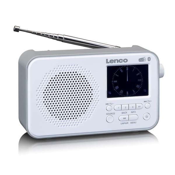 Bærbar DAB+ FM-radio med Bluetooth, 2,4" display, hvid