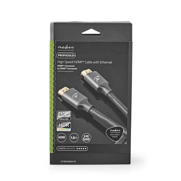 High Speed ​​HDMI ™ kabel med Ethernet | HDMI™ Stik | HDMI™ Stik | 4K@60Hz | ARC | 18 Gbps | 1.00 m | Runde | Bomuld | Grå / Gun Metal Grå | Cover Win