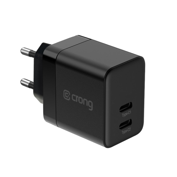 Crong Ultra Compact GaN - Seinälaturi 2x USB-C Virtalähde 35W (m