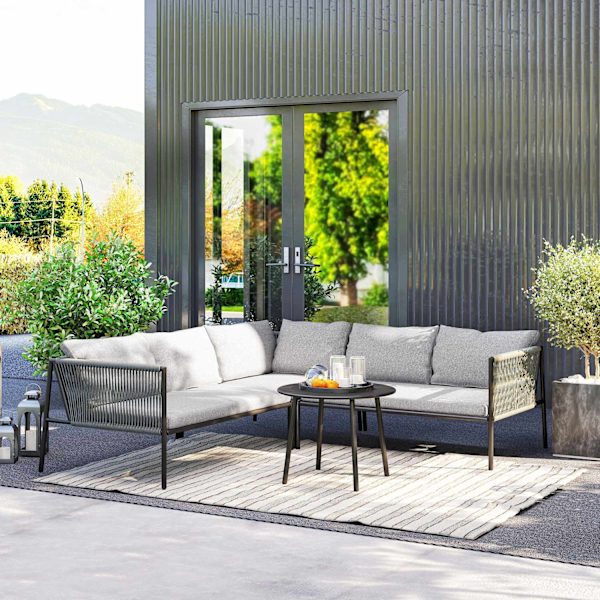 Havemøbelsæt polyrattan loungesæt med hjørnesofa bordhynder vejrbestandig siddegruppe til 6 personer udendørs altanmøbelsæt havelounge havemøbler til